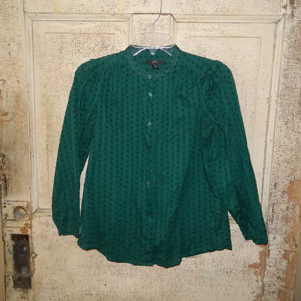 J. Crew Swiss dot Puff Long Sleeve Top Blouse Size XXS (D-5)